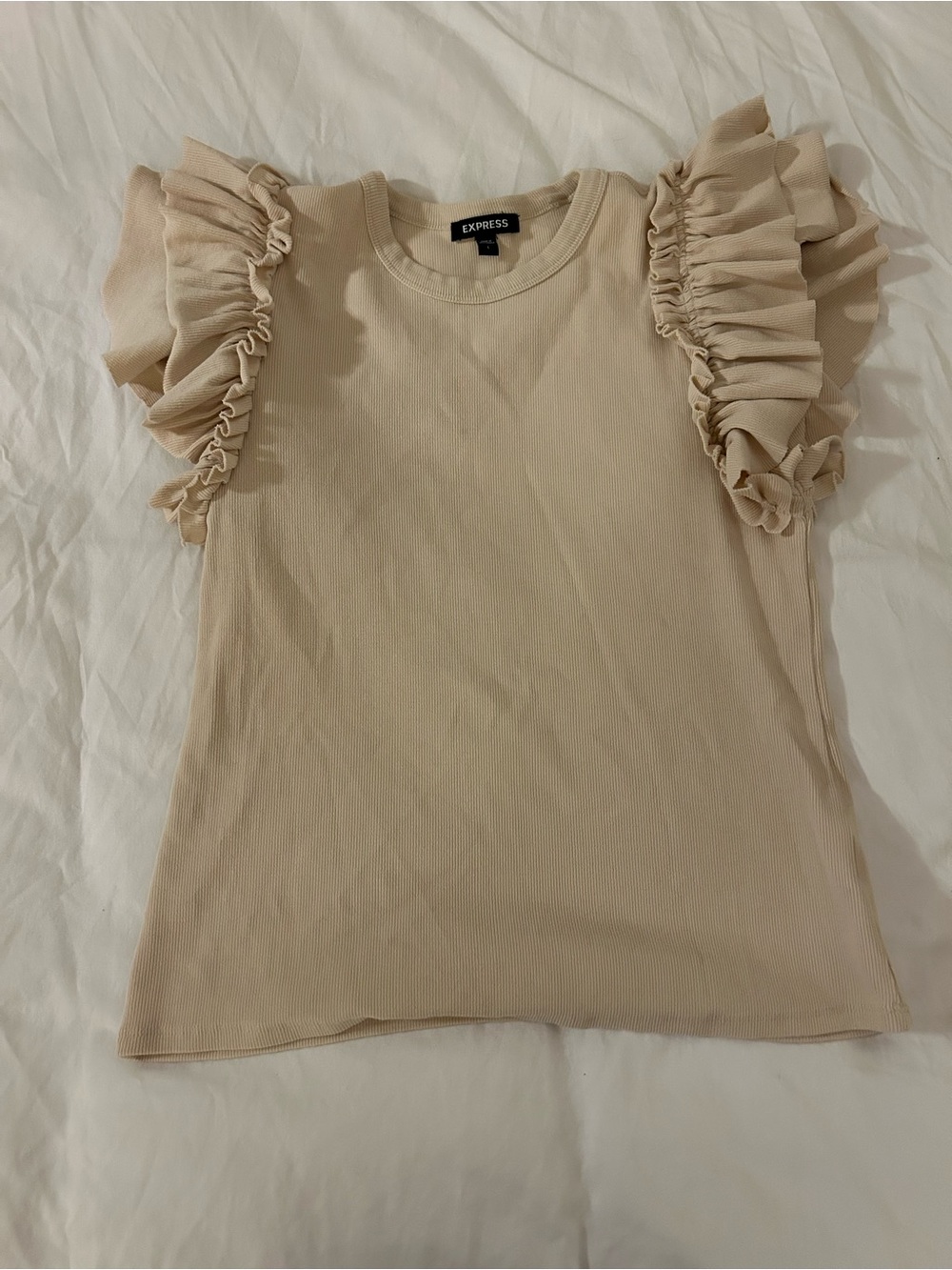 Express Beige Ruffle Sleeve Tank Top